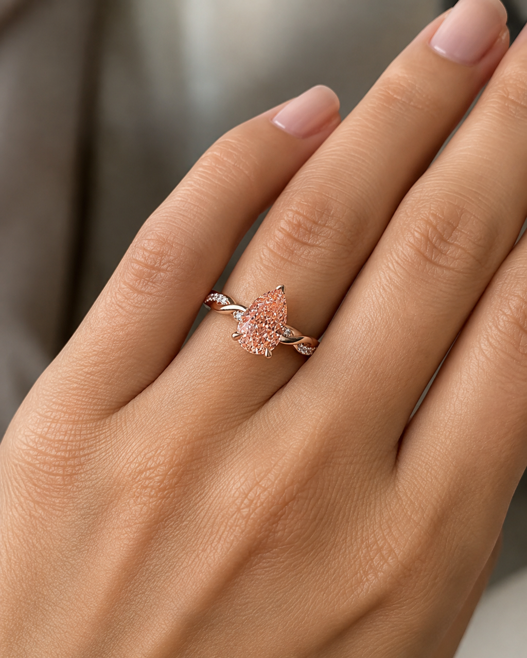 The Intertwined Destinies: Fancy Peach Pear Diamond Infinity Ring