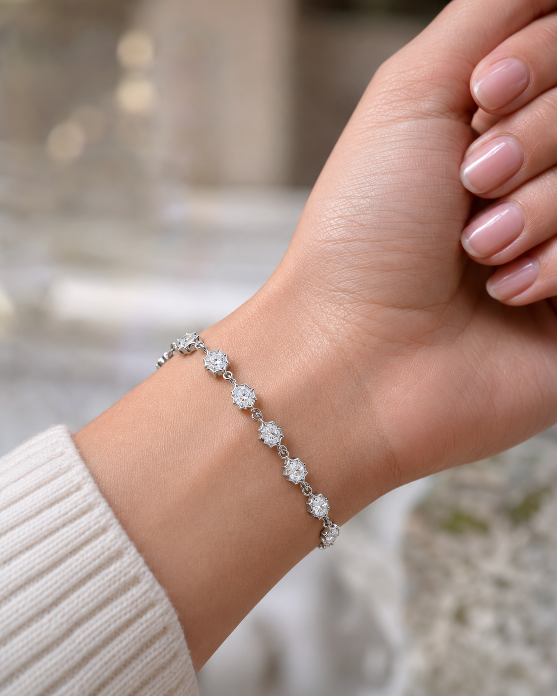 The Deco Edge Lab-Grown Diamond Hexagon Station Bracelet