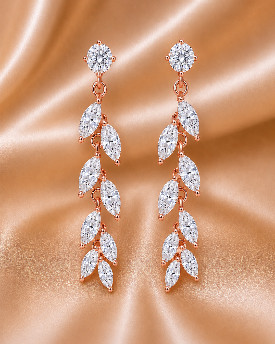 The Weeping Willow: Cascading Diamond Botanical Drop Earrings