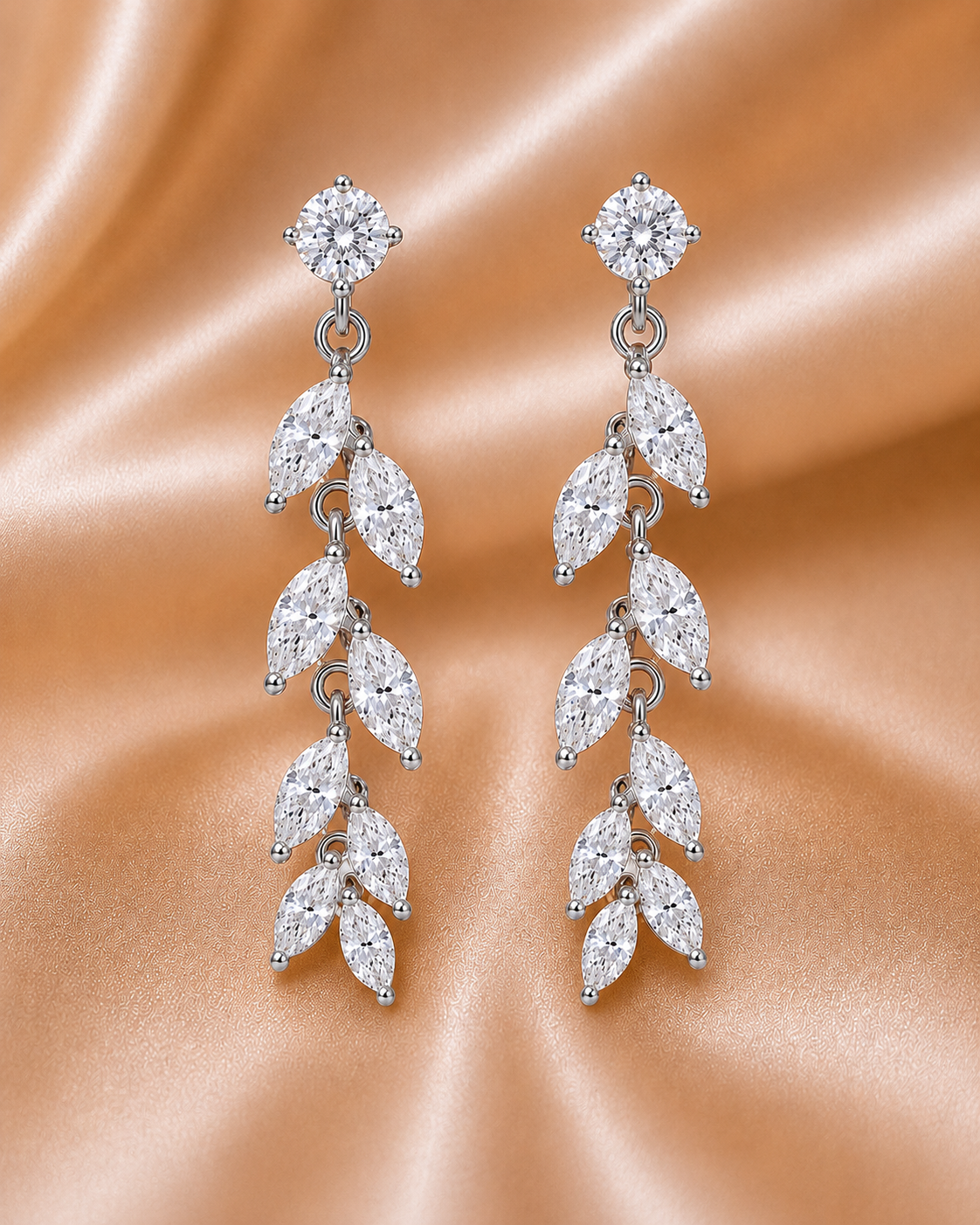 The Weeping Willow: Cascading Diamond Botanical Drop Earrings