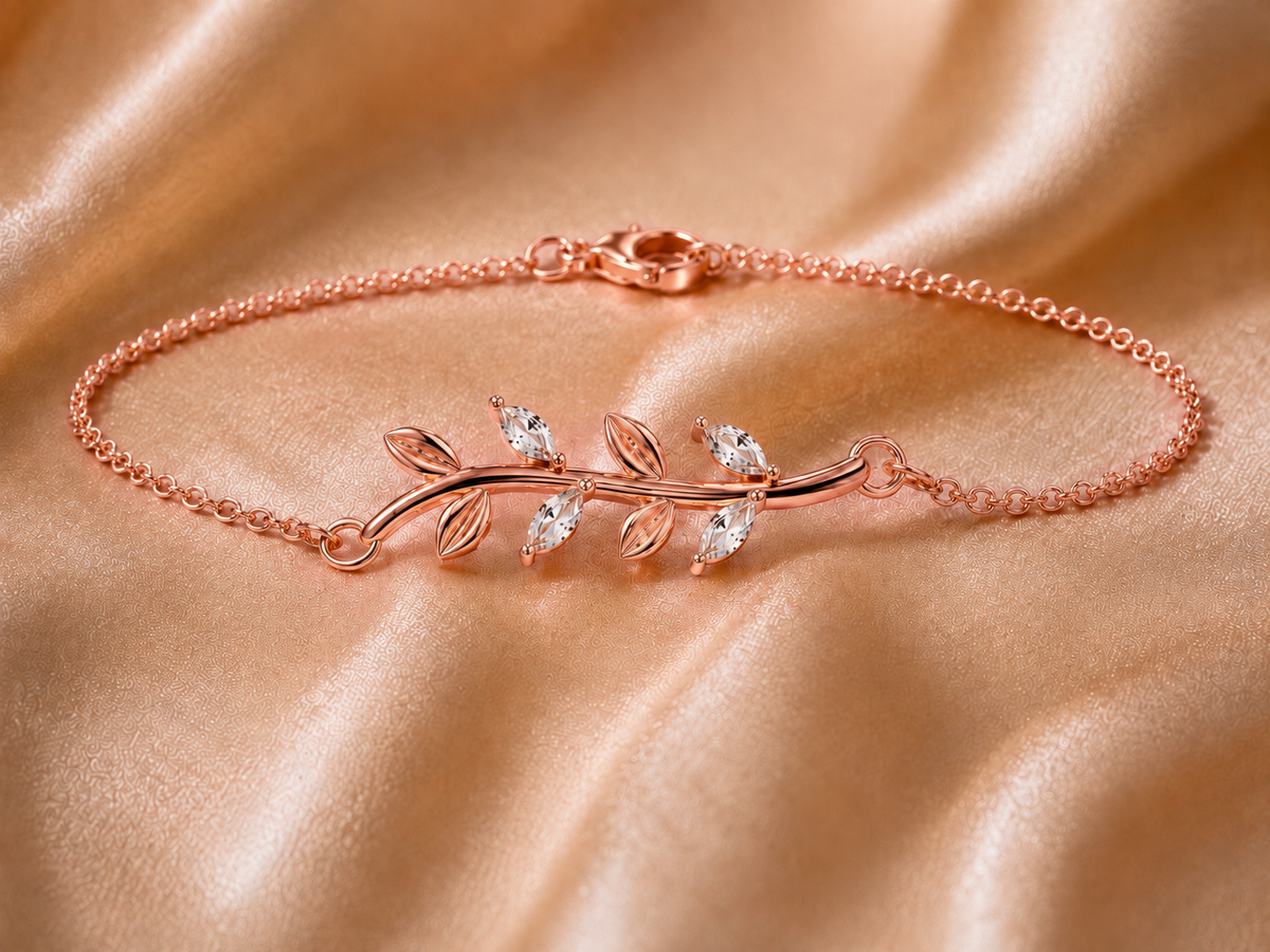 The Whispering Vine: Marquise Diamond Leaf Bracelet