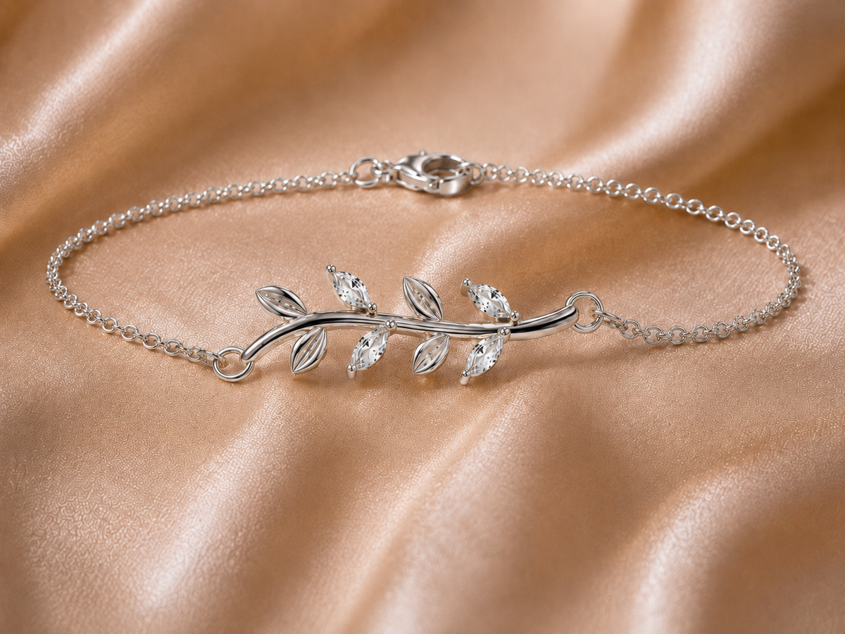 The Whispering Vine: Marquise Diamond Leaf Bracelet