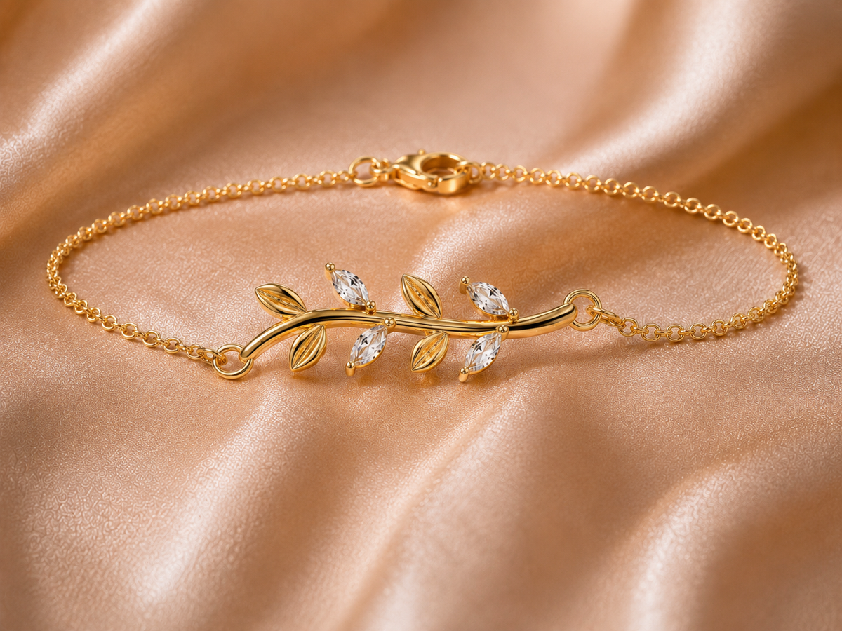 The Whispering Vine: Marquise Diamond Leaf Bracelet