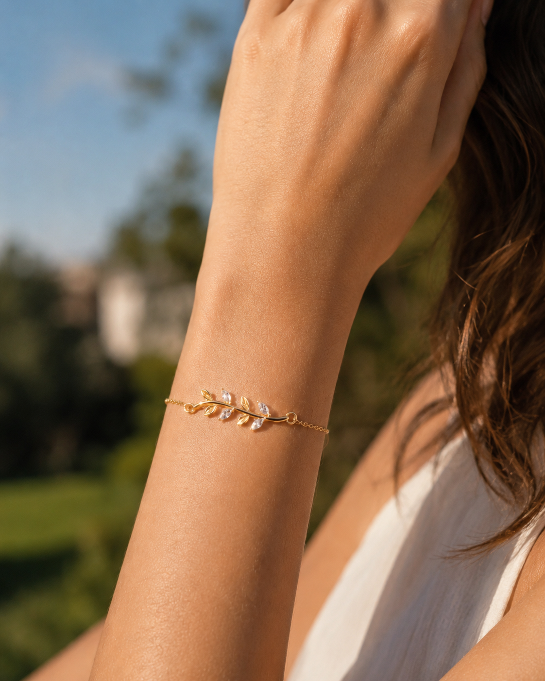 The Whispering Vine: Marquise Diamond Leaf Bracelet