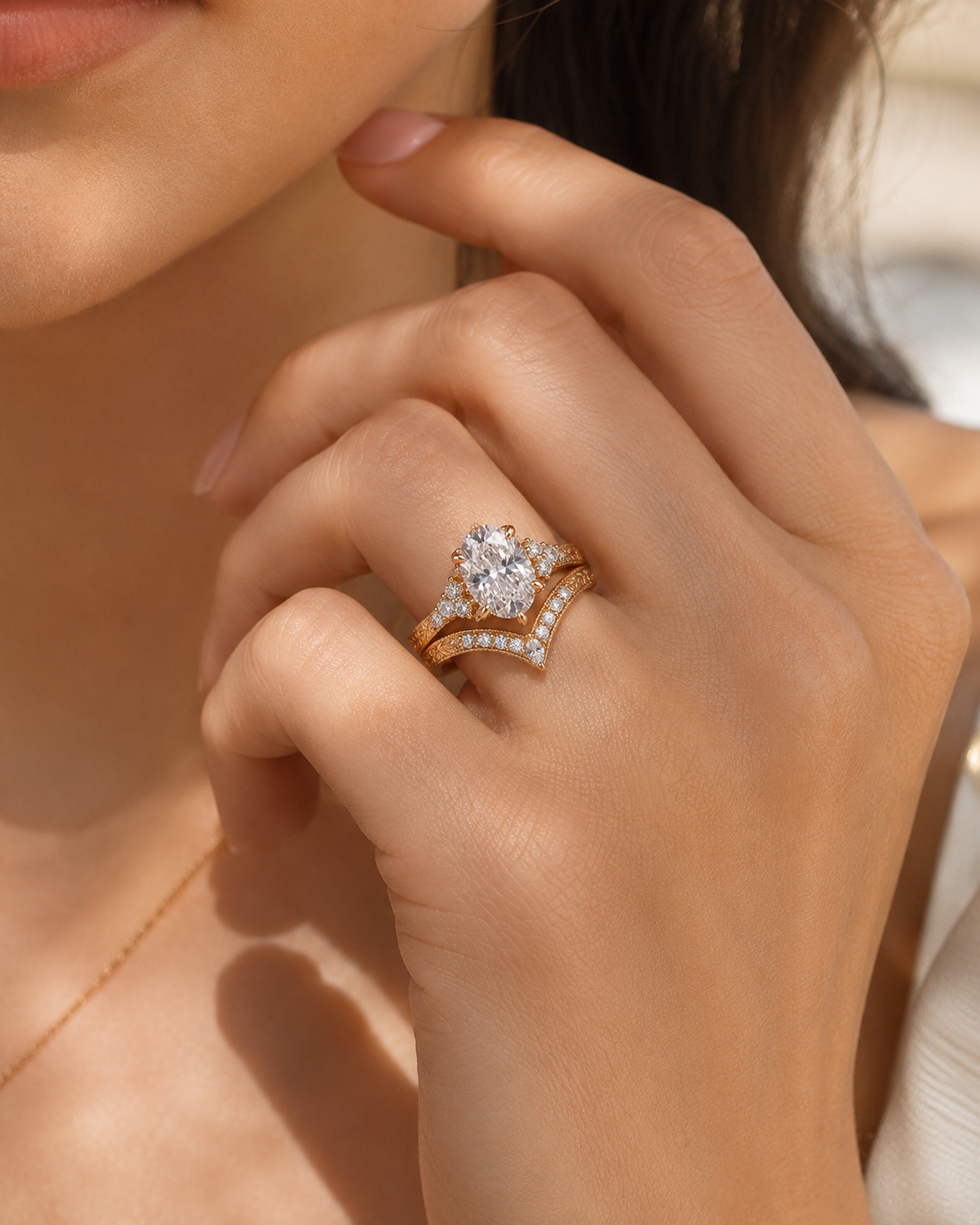 The Royal Crown: IGI Certified Oval Diamond & Chevron Band Set