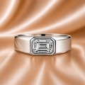 IGI Certified East-West Emerald Cut Diamond Men’s Bezel Band