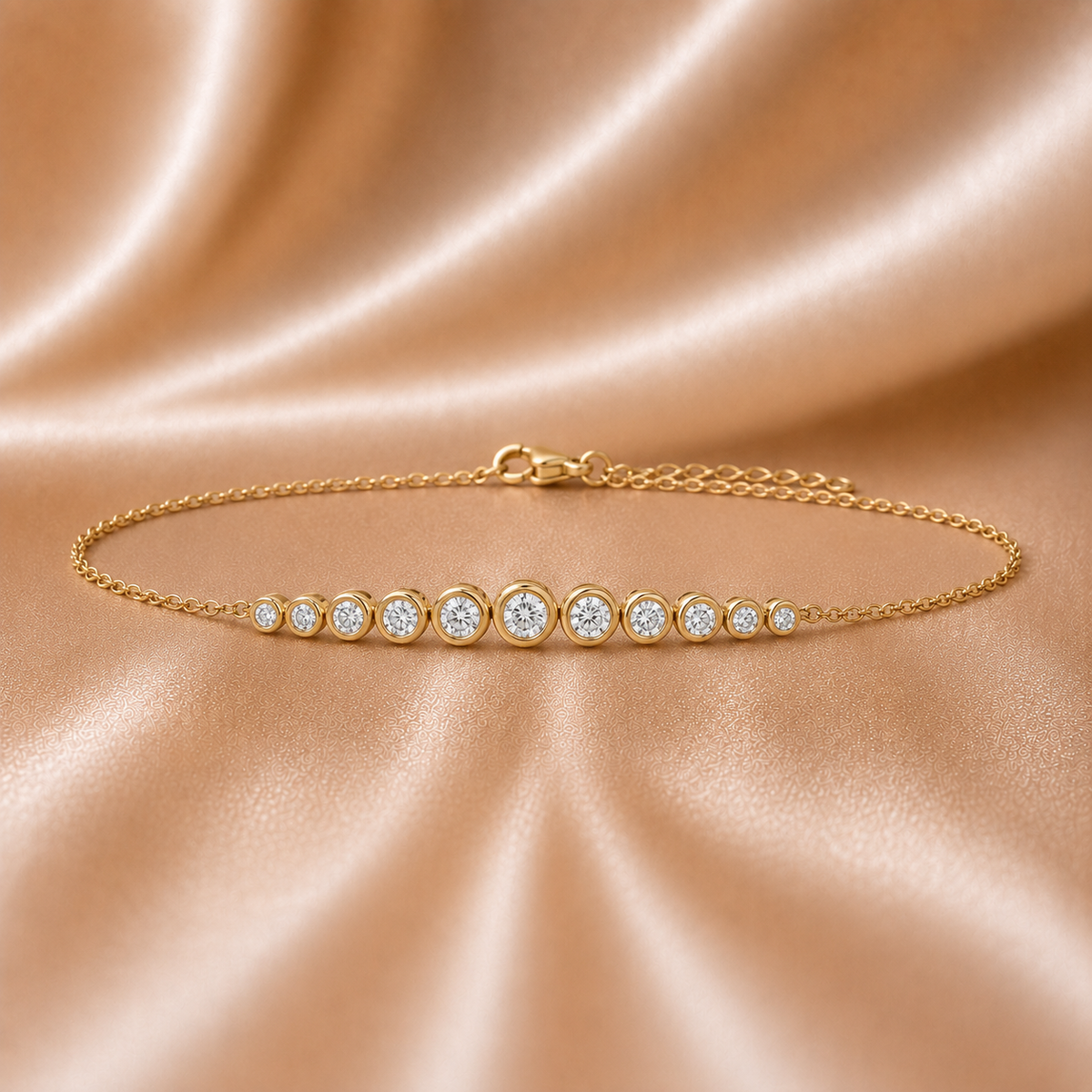 Premium Round-Cut Graduated Bezel Diamond Link Bracelet