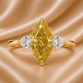 The Sunlit Vow: Fancy Yellow Marquise & Pear Diamond Three-Stone Ring
