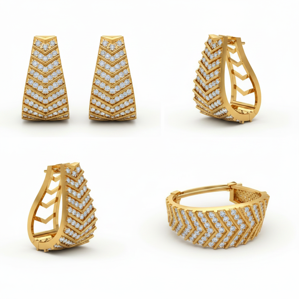 Classic Natural Diamond Ribbed Bali Hoop Earrings