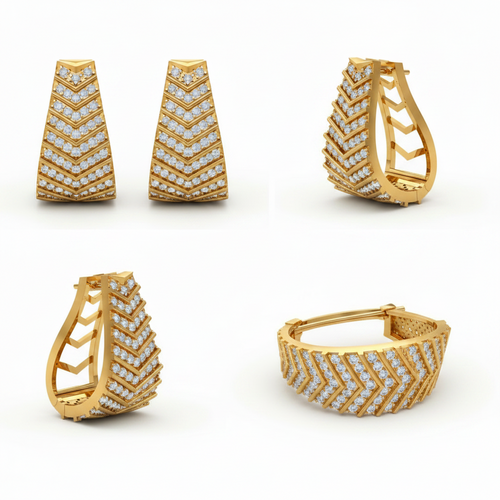 Classic Natural Diamond Ribbed Bali Hoop Earrings