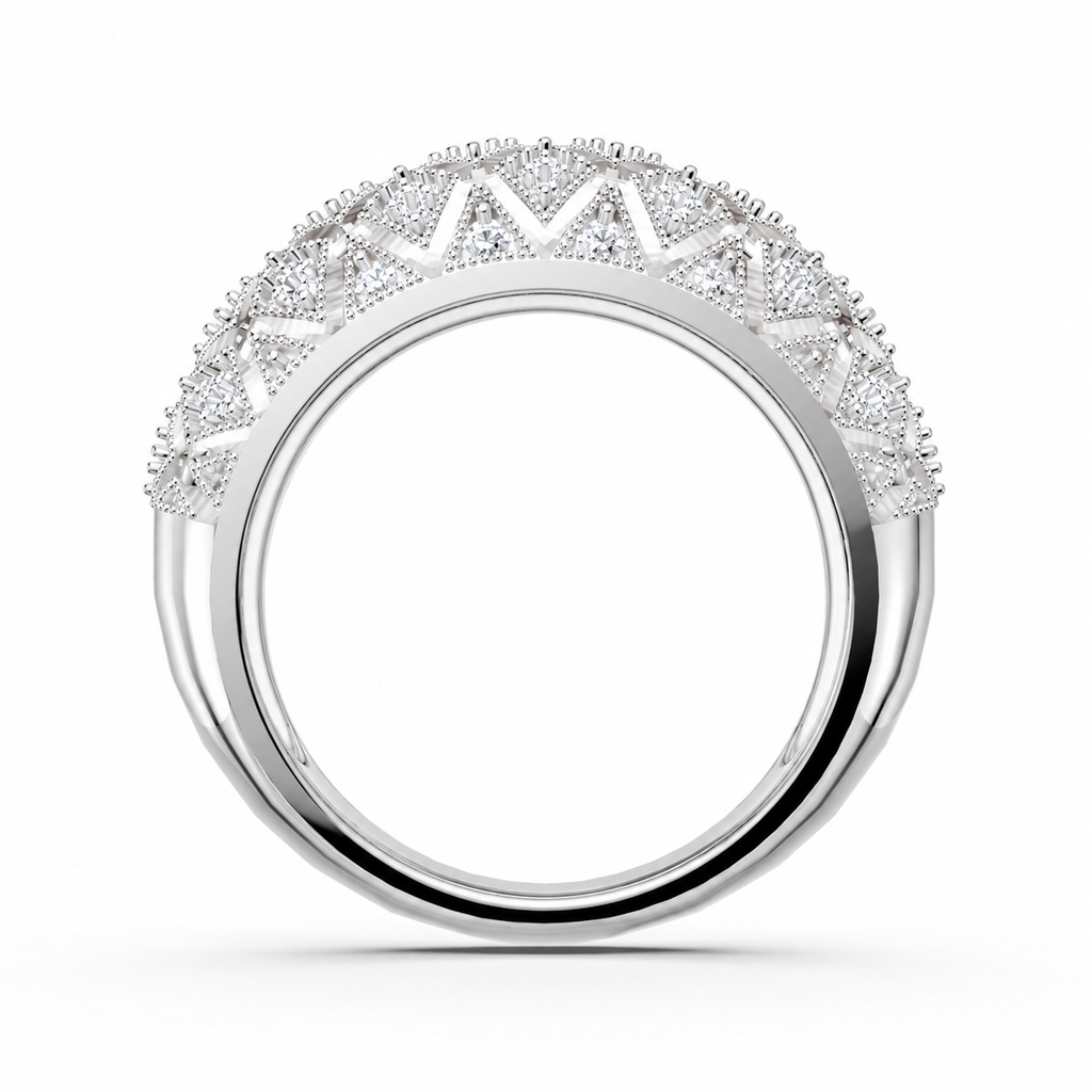 Women’s Certified Natural Diamond Vintage Filigree Wide Statement Band