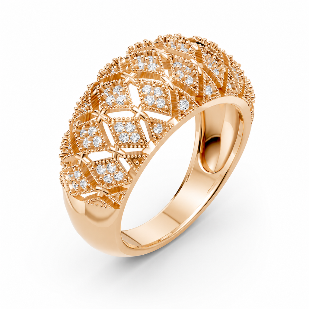 Women’s Certified Natural Diamond Vintage Filigree Wide Statement Band