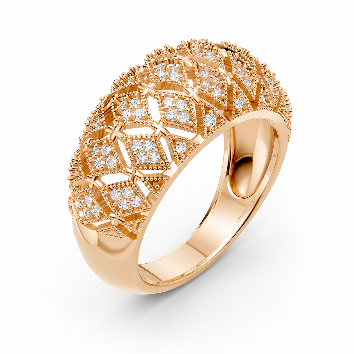 Women’s Certified Natural Diamond Vintage Filigree Wide Statement Band