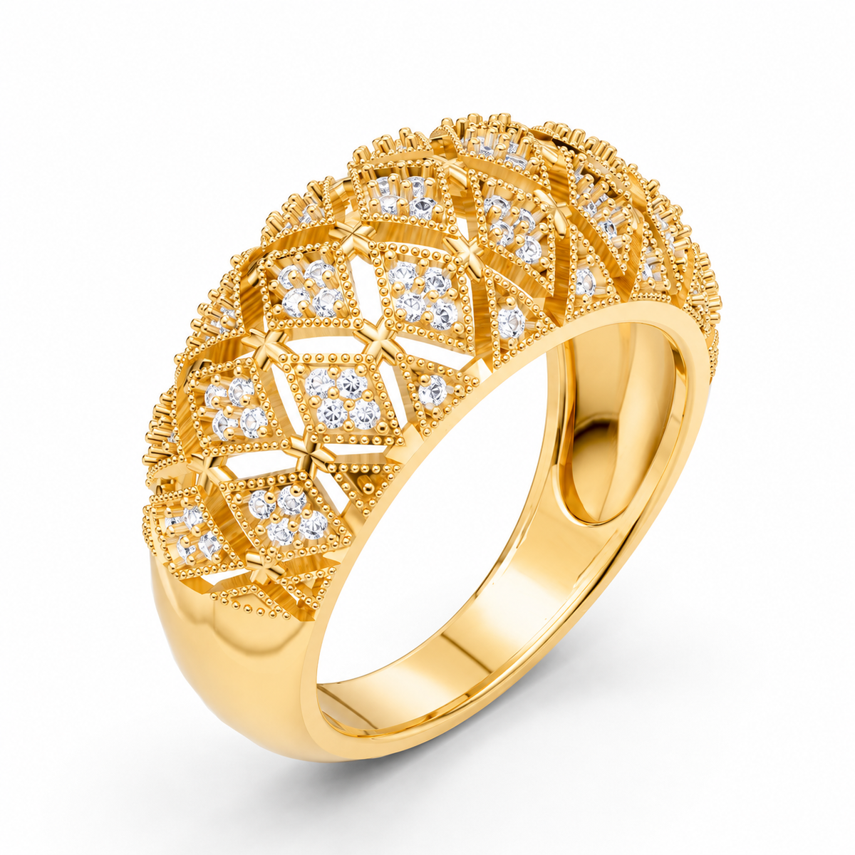 Women’s Certified Natural Diamond Vintage Filigree Wide Statement Band