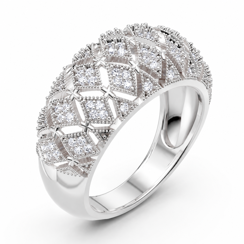 Women’s Certified Natural Diamond Vintage Filigree Wide Statement Band