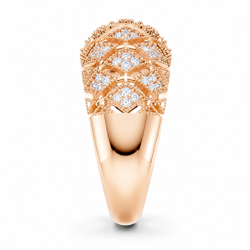 Women’s Certified Natural Diamond Vintage Filigree Wide Statement Band