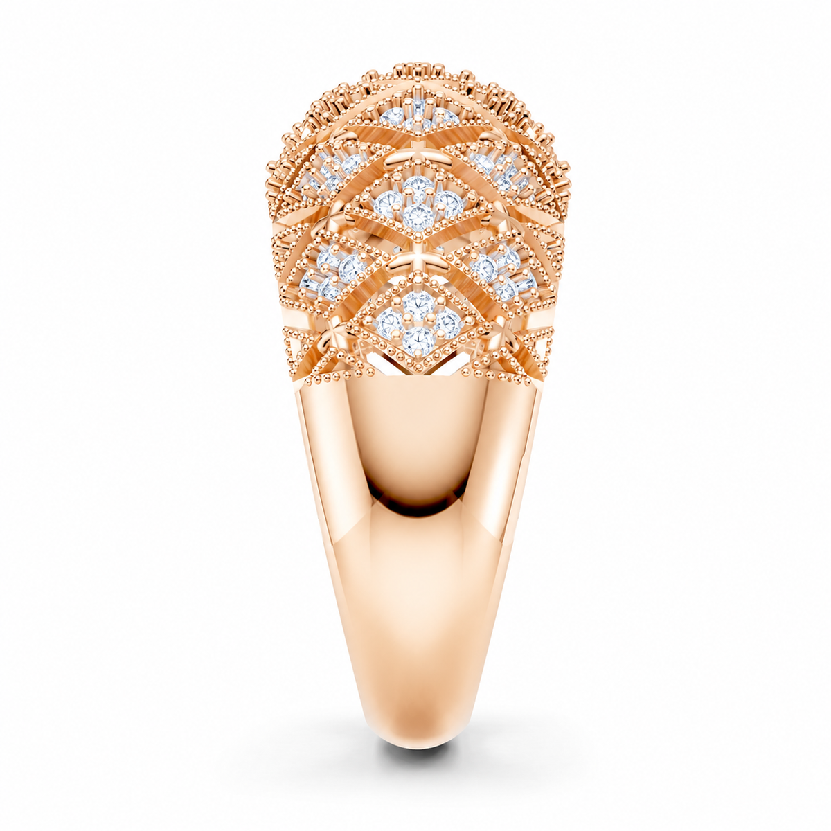 Women’s Certified Natural Diamond Vintage Filigree Wide Statement Band