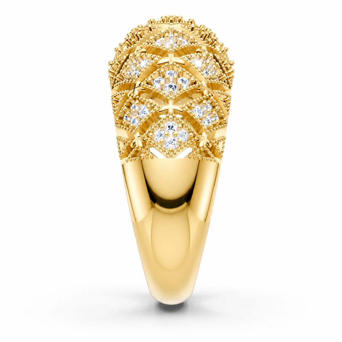 Women’s Certified Natural Diamond Vintage Filigree Wide Statement Band