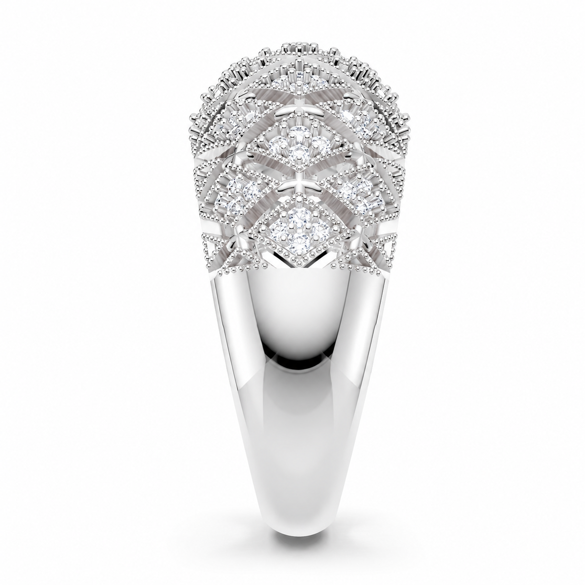 Women’s Certified Natural Diamond Vintage Filigree Wide Statement Band