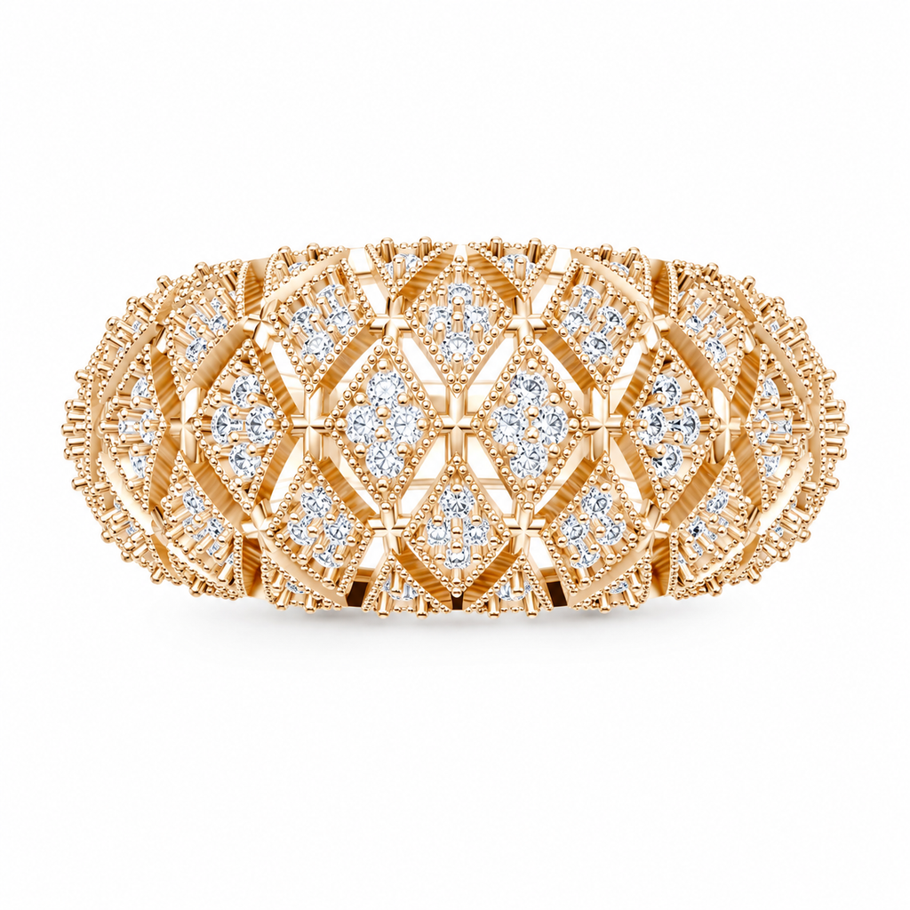 Women’s Certified Natural Diamond Vintage Filigree Wide Statement Band