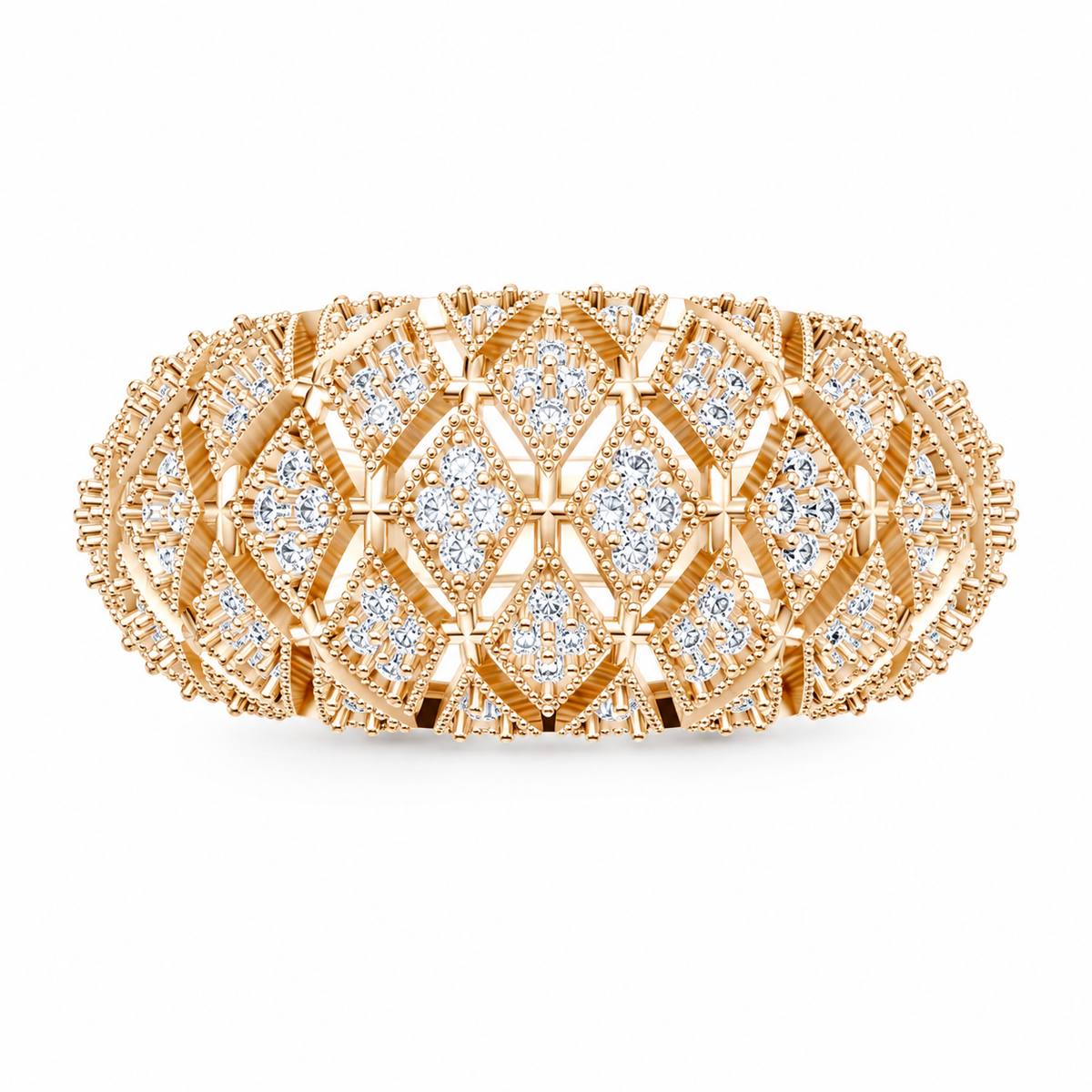 Women’s Certified Natural Diamond Vintage Filigree Wide Statement Band