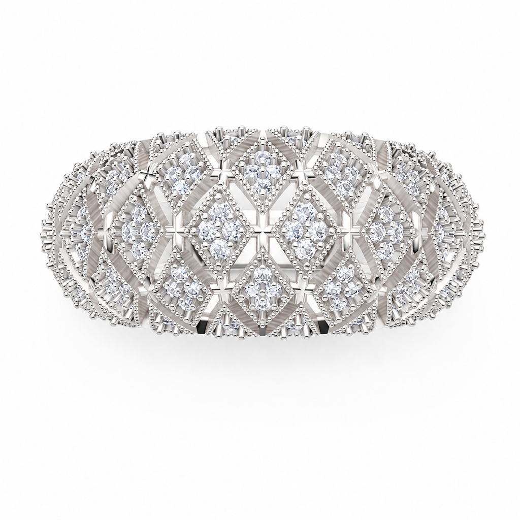 Women’s Certified Natural Diamond Vintage Filigree Wide Statement Band