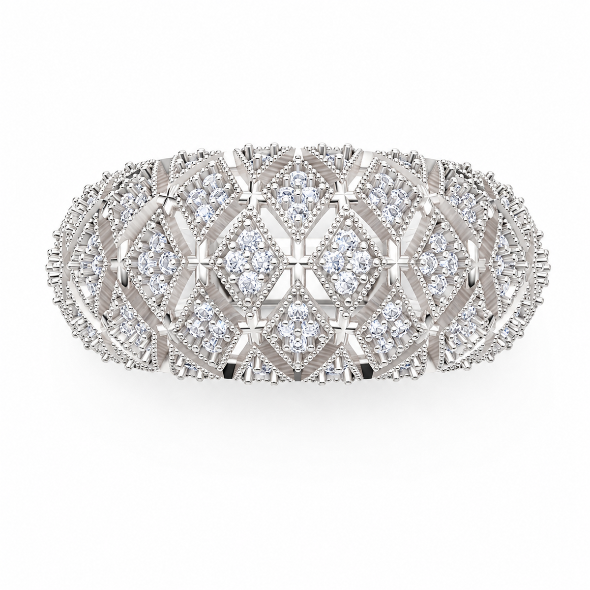 Women’s Certified Natural Diamond Vintage Filigree Wide Statement Band