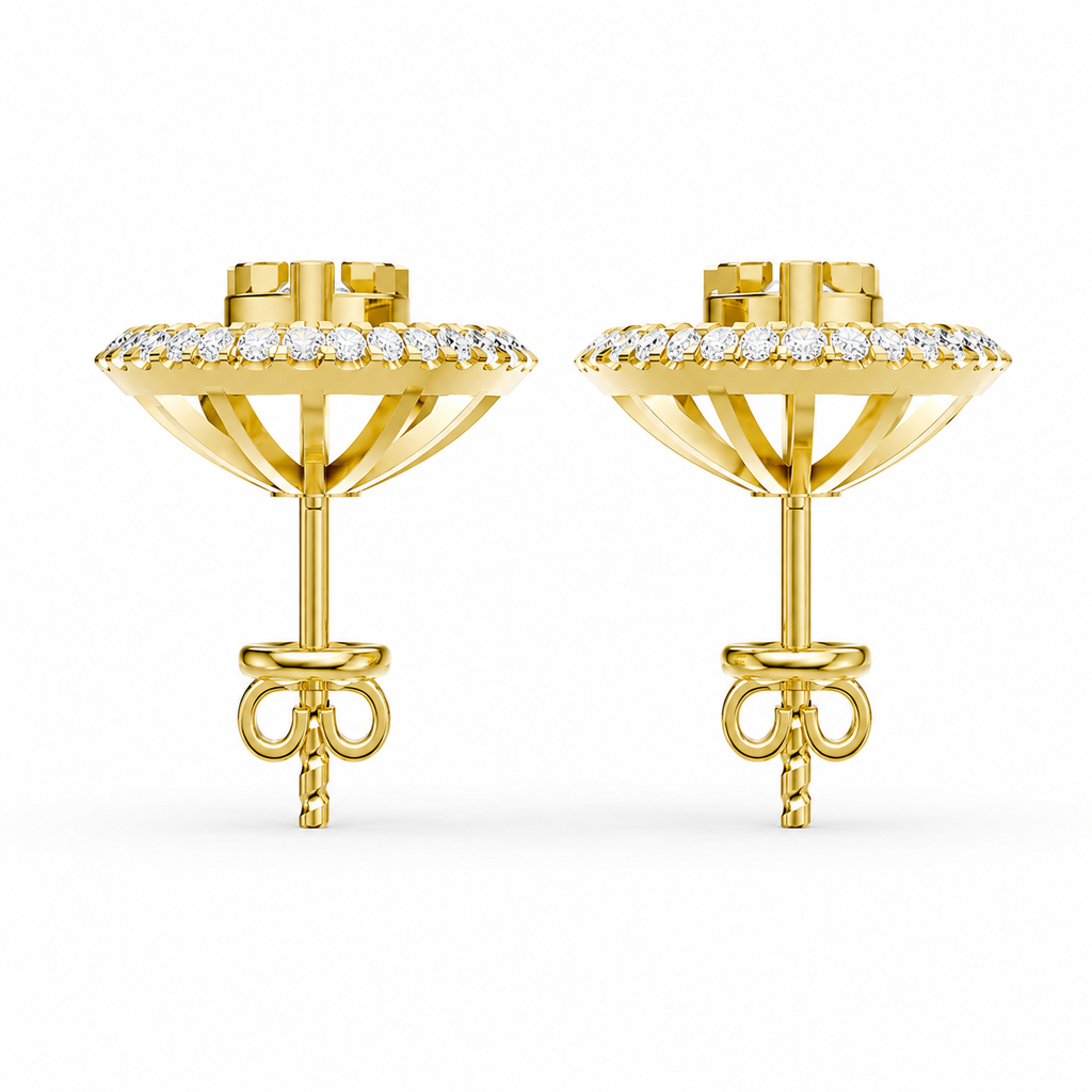 Natural Diamond Heart Halo Stud Earrings in 14K / 18K Solid Gold
