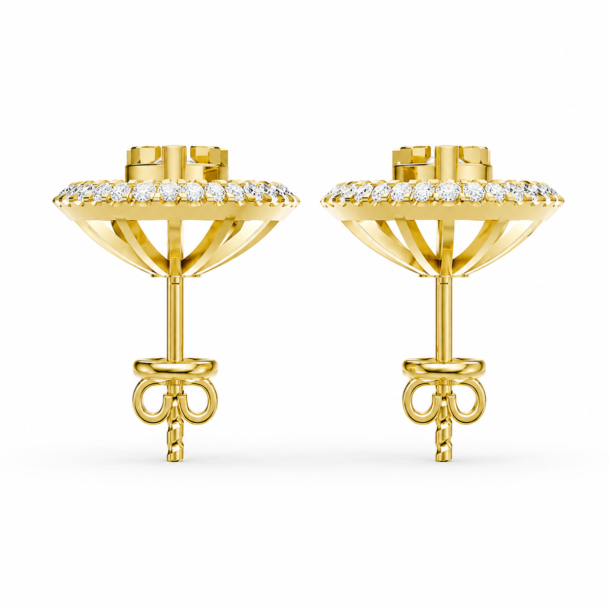Natural Diamond Heart Halo Stud Earrings in 14K / 18K Solid Gold