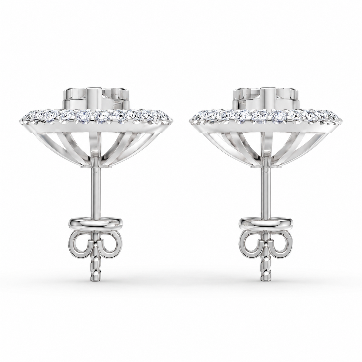 Natural Diamond Heart Halo Stud Earrings in 14K / 18K Solid Gold