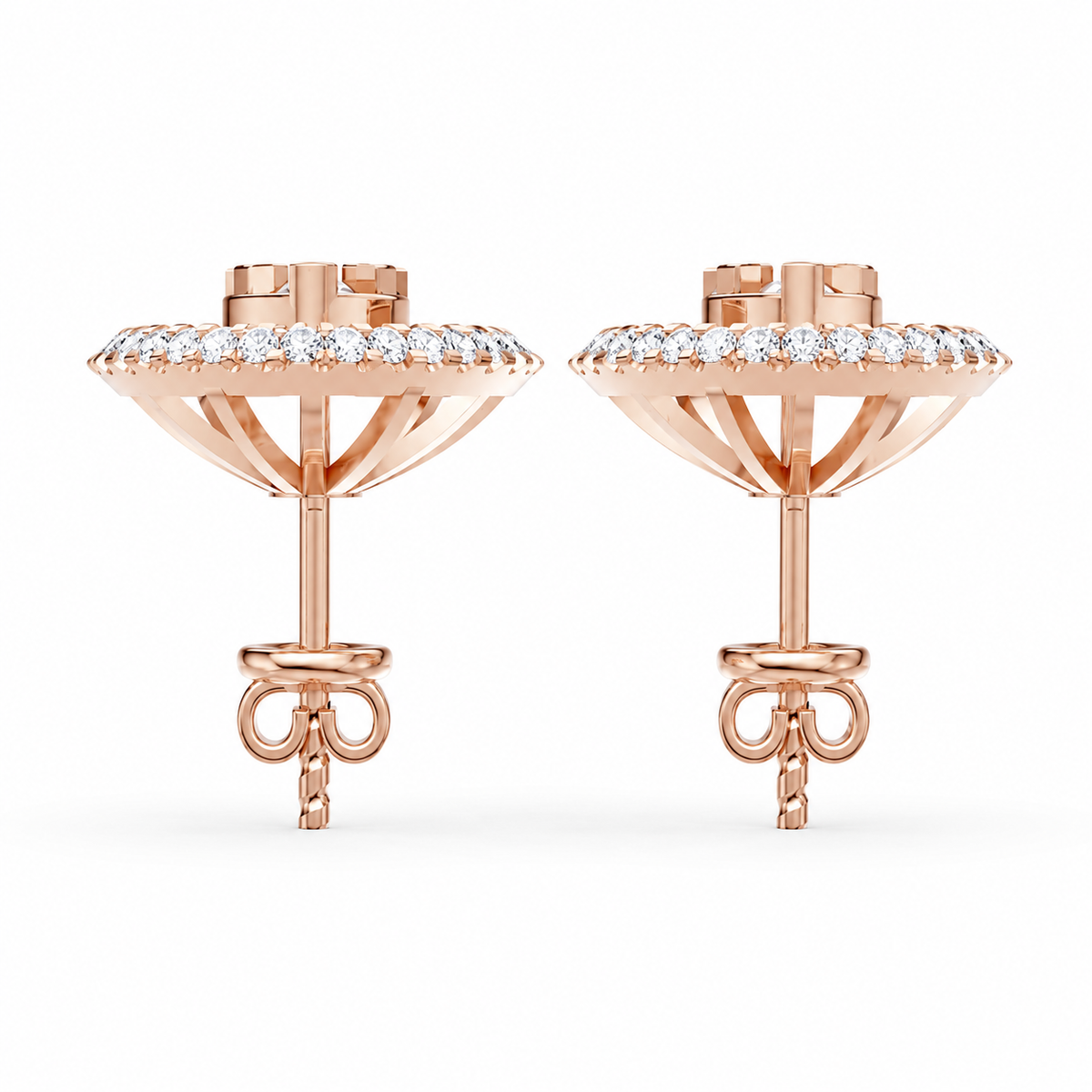 Natural Diamond Heart Halo Stud Earrings in 14K / 18K Solid Gold