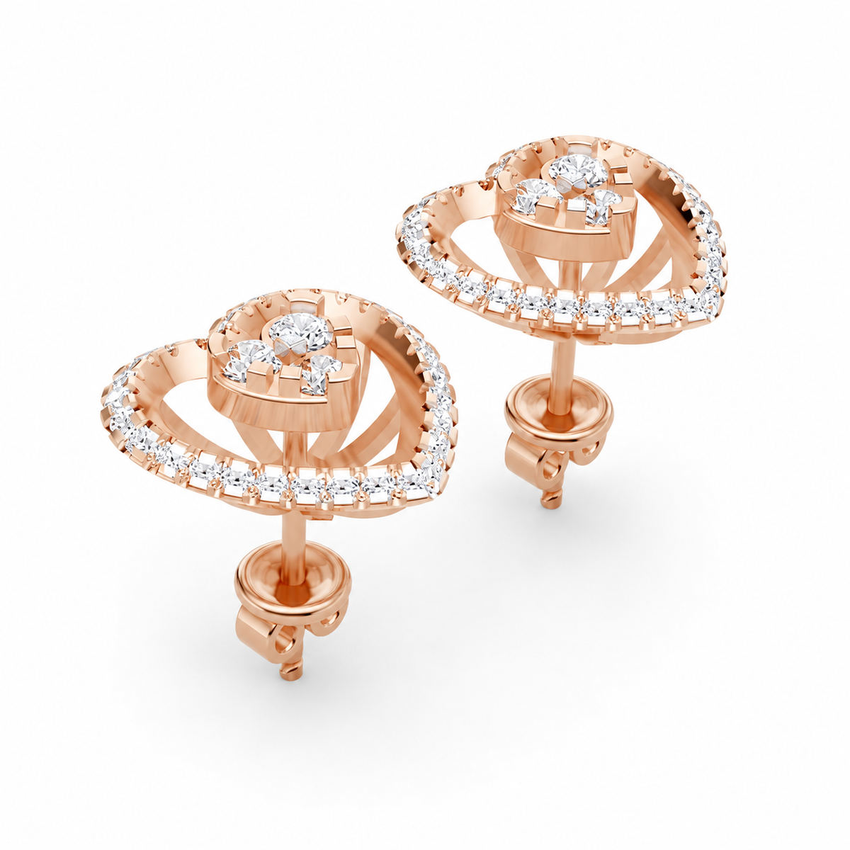 Natural Diamond Heart Halo Stud Earrings in 14K / 18K Solid Gold
