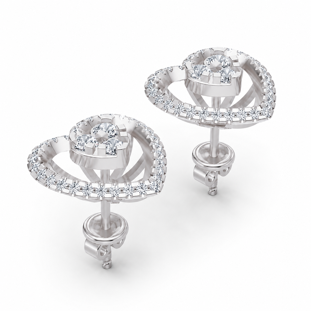 Natural Diamond Heart Halo Stud Earrings in 14K / 18K Solid Gold