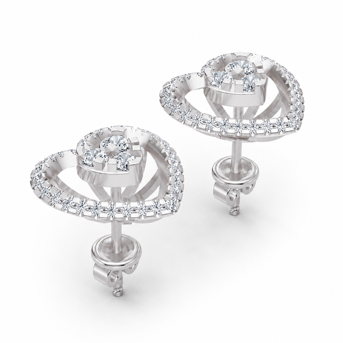 Natural Diamond Heart Halo Stud Earrings in 14K / 18K Solid Gold