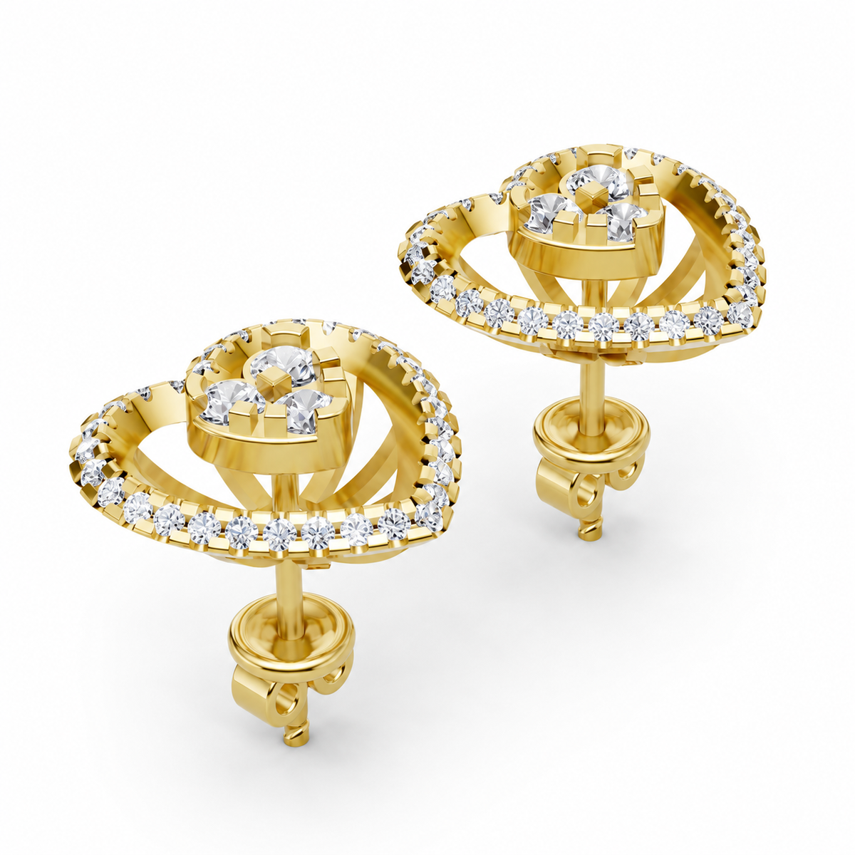 Natural Diamond Heart Halo Stud Earrings in 14K / 18K Solid Gold
