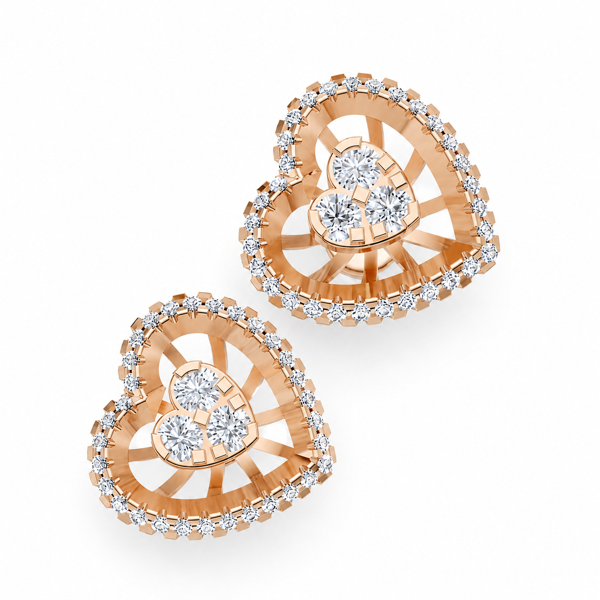 Natural Diamond Heart Halo Stud Earrings in 14K / 18K Solid Gold
