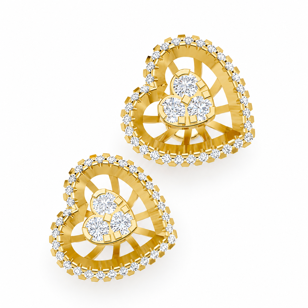 Natural Diamond Heart Halo Stud Earrings in 14K / 18K Solid Gold