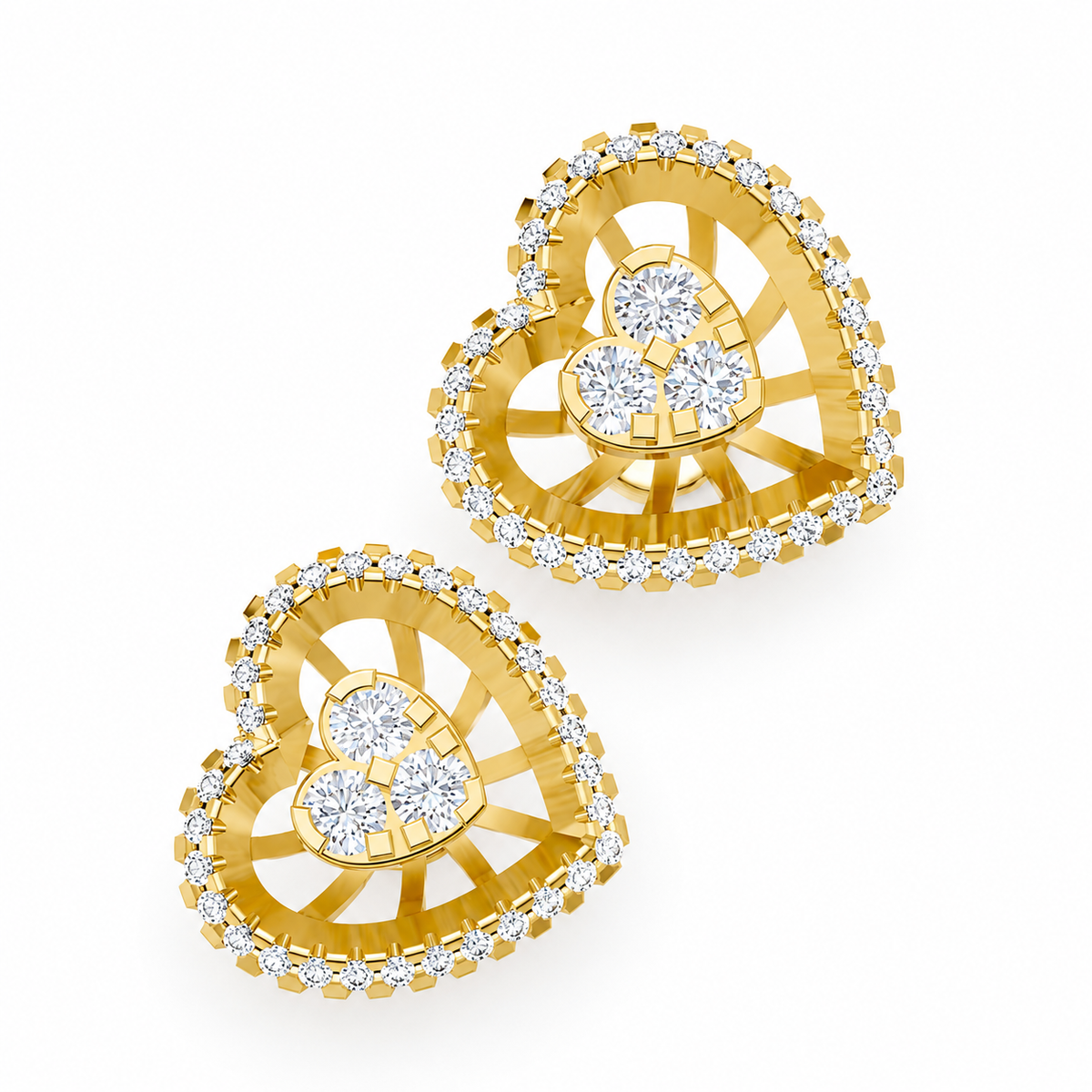 Natural Diamond Heart Halo Stud Earrings in 14K / 18K Solid Gold