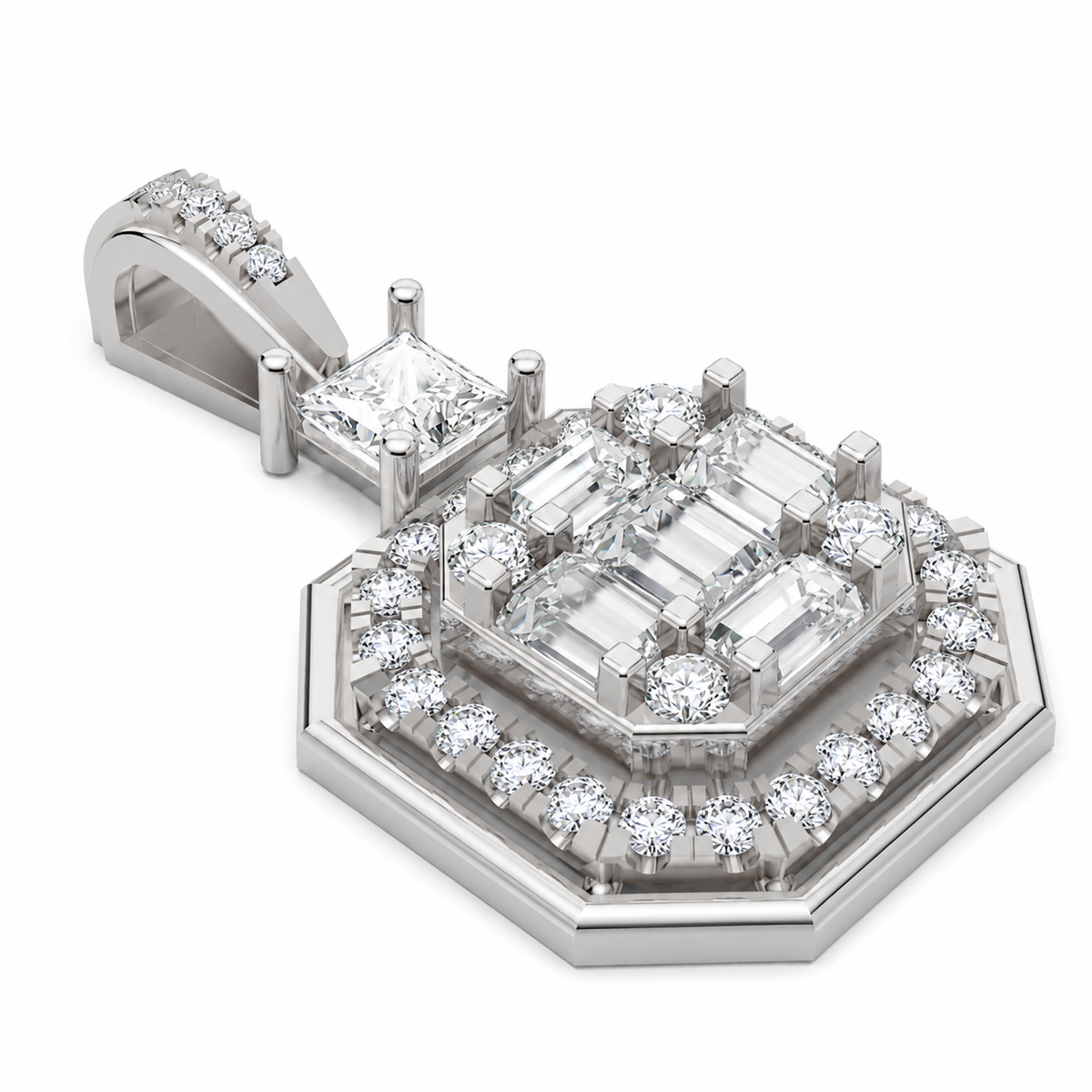 Certified Lab-Grown Diamond Geometric Pendant in Solid Gold (Princess, Baguette & Round Cuts)