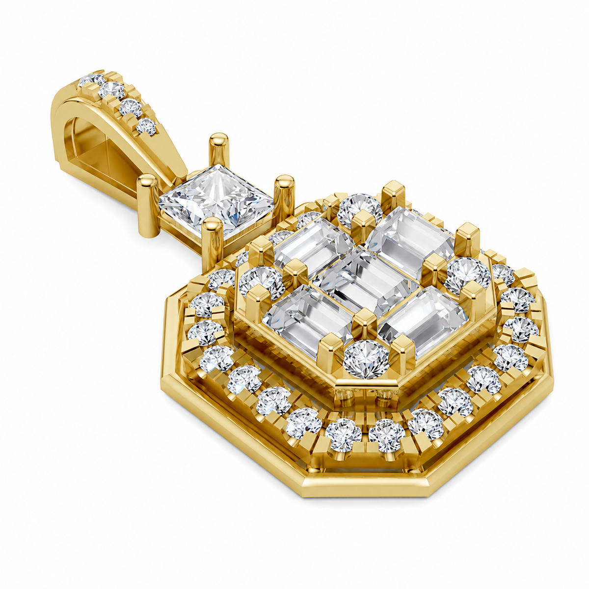 Certified Lab-Grown Diamond Geometric Pendant in Solid Gold (Princess, Baguette & Round Cuts)