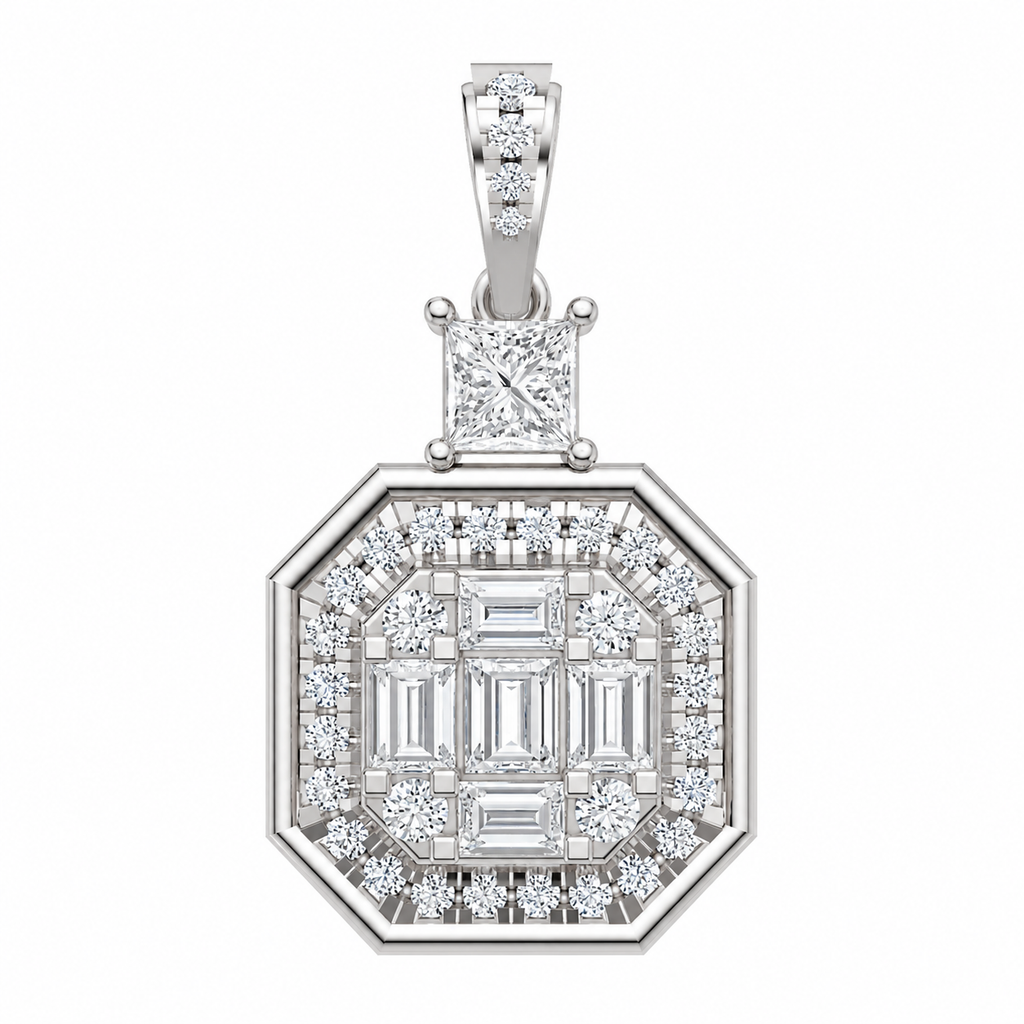 Certified Lab-Grown Diamond Geometric Pendant in Solid Gold (Princess, Baguette & Round Cuts)