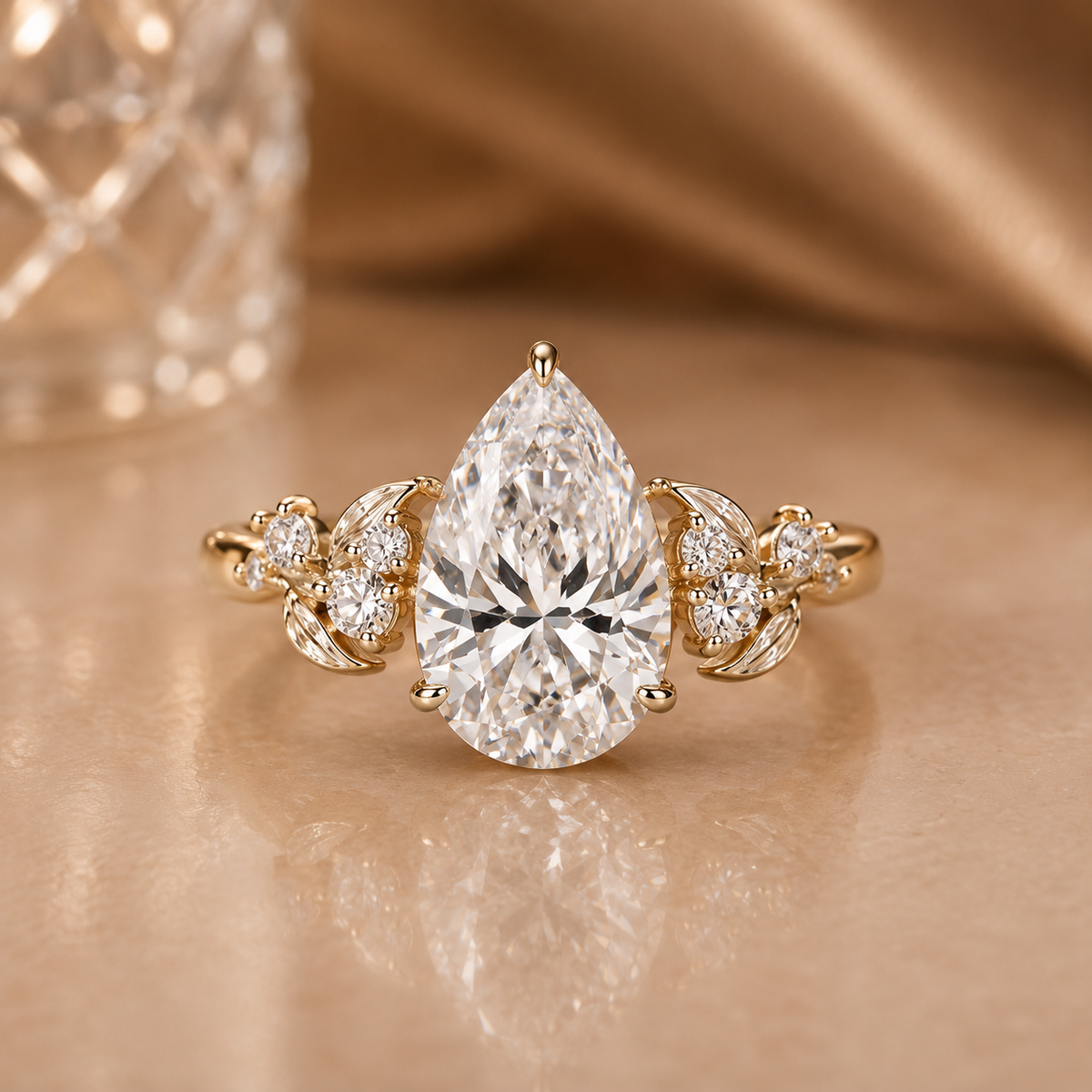 Vintage-Inspired Pear Diamond Leaf Ring