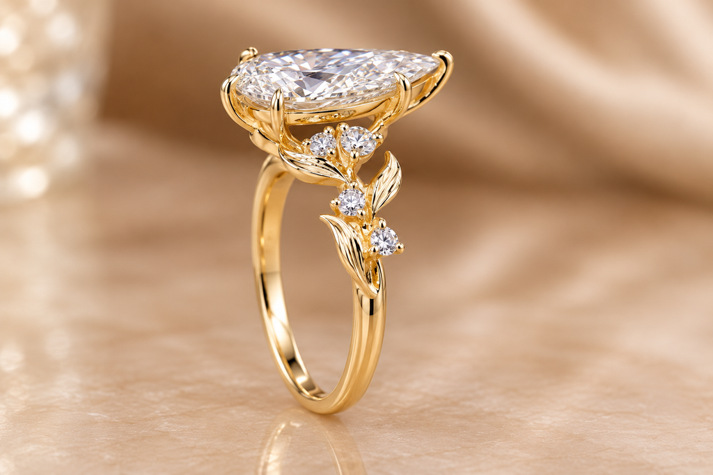 Vintage-Inspired Pear Diamond Leaf Ring