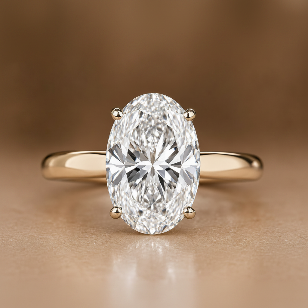 Luminous Oval Solitaire Ring with Hidden Diamond Halo
