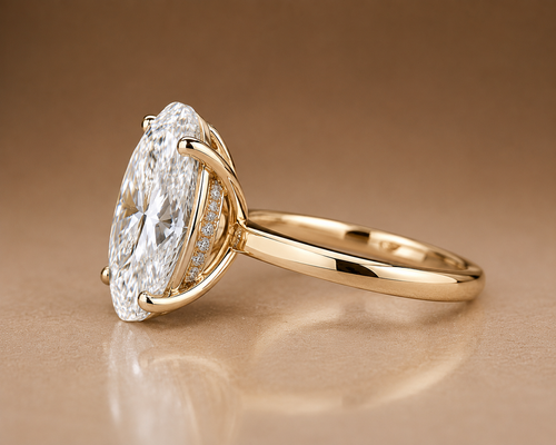 Luminous Oval Solitaire Ring with Hidden Diamond Halo