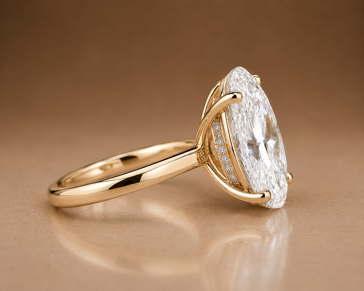 Luminous Oval Solitaire Ring with Hidden Diamond Halo