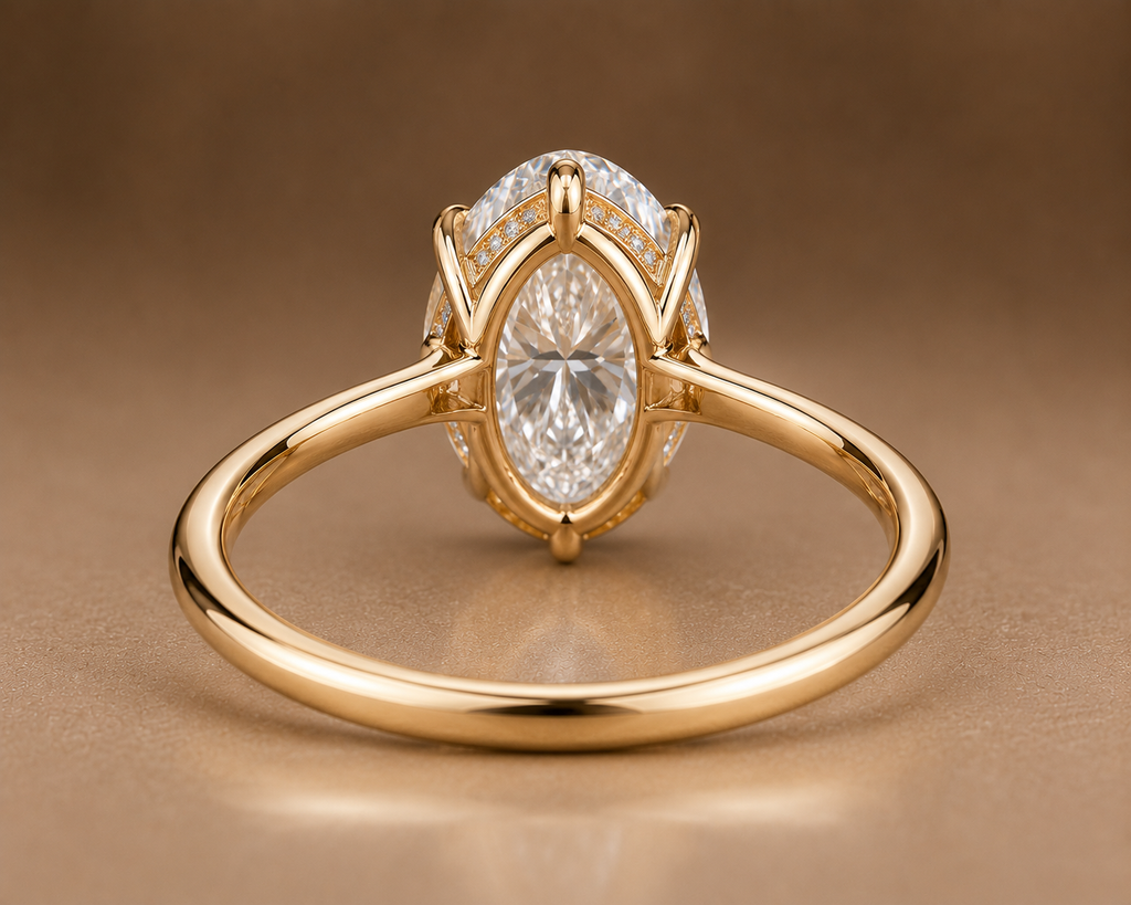 Luminous Oval Solitaire Ring with Hidden Diamond Halo