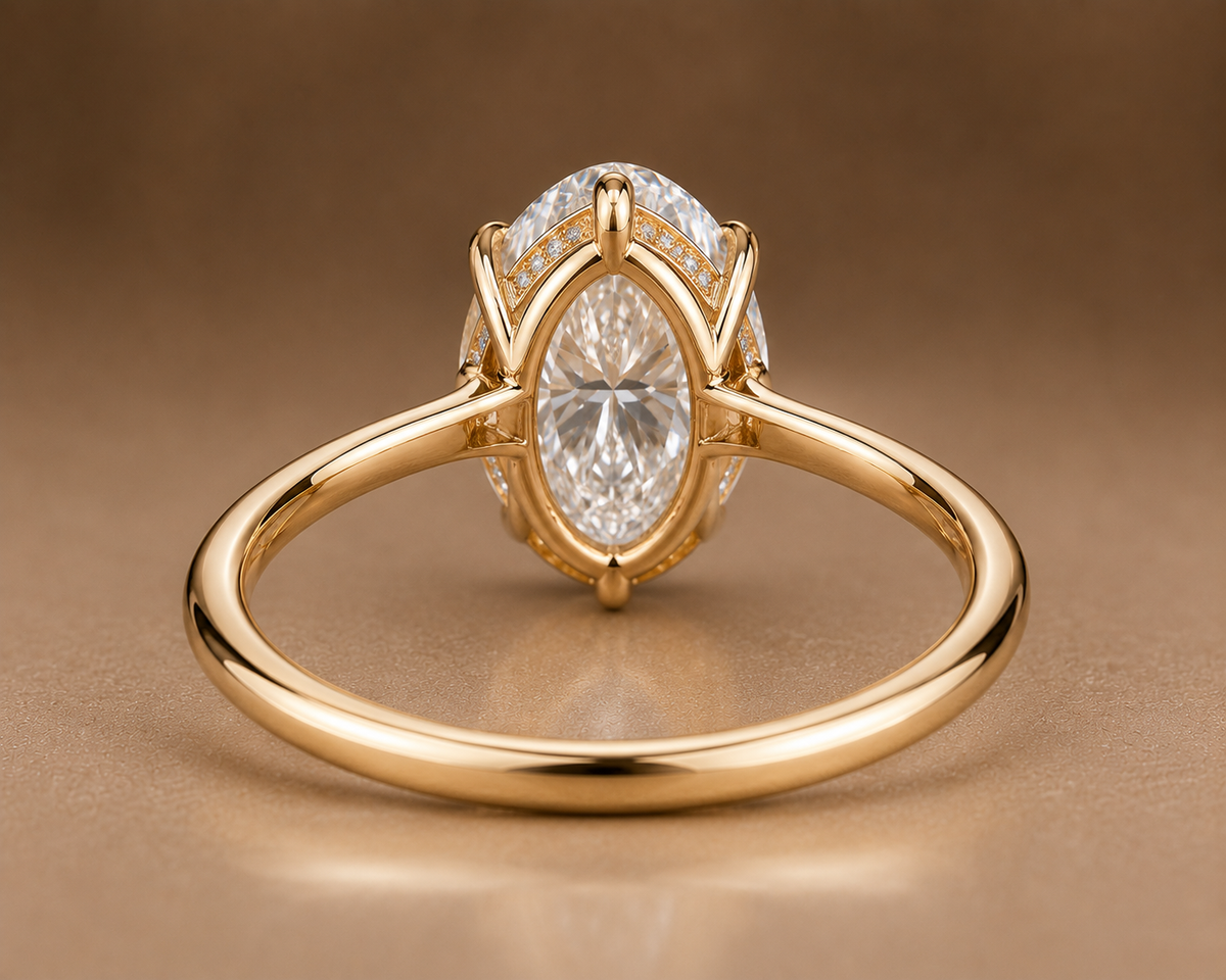 Luminous Oval Solitaire Ring with Hidden Diamond Halo