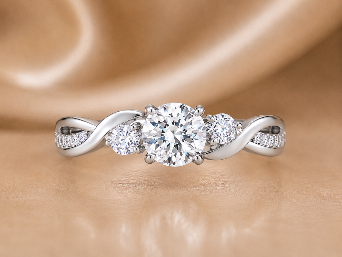Brilliant Round Three-Stone Infinity Ring