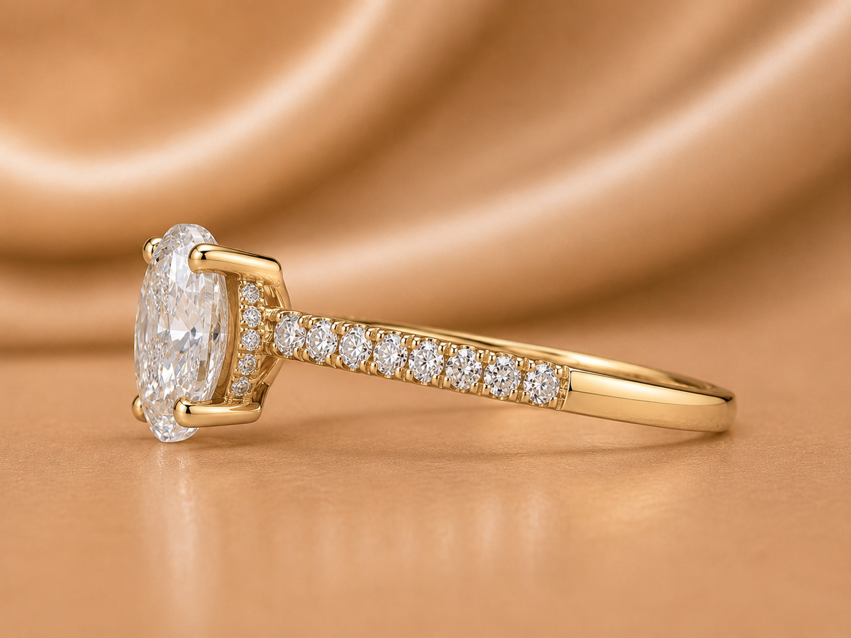 Certified Oval Cut Diamond Engagement Ring with Pavé Setting